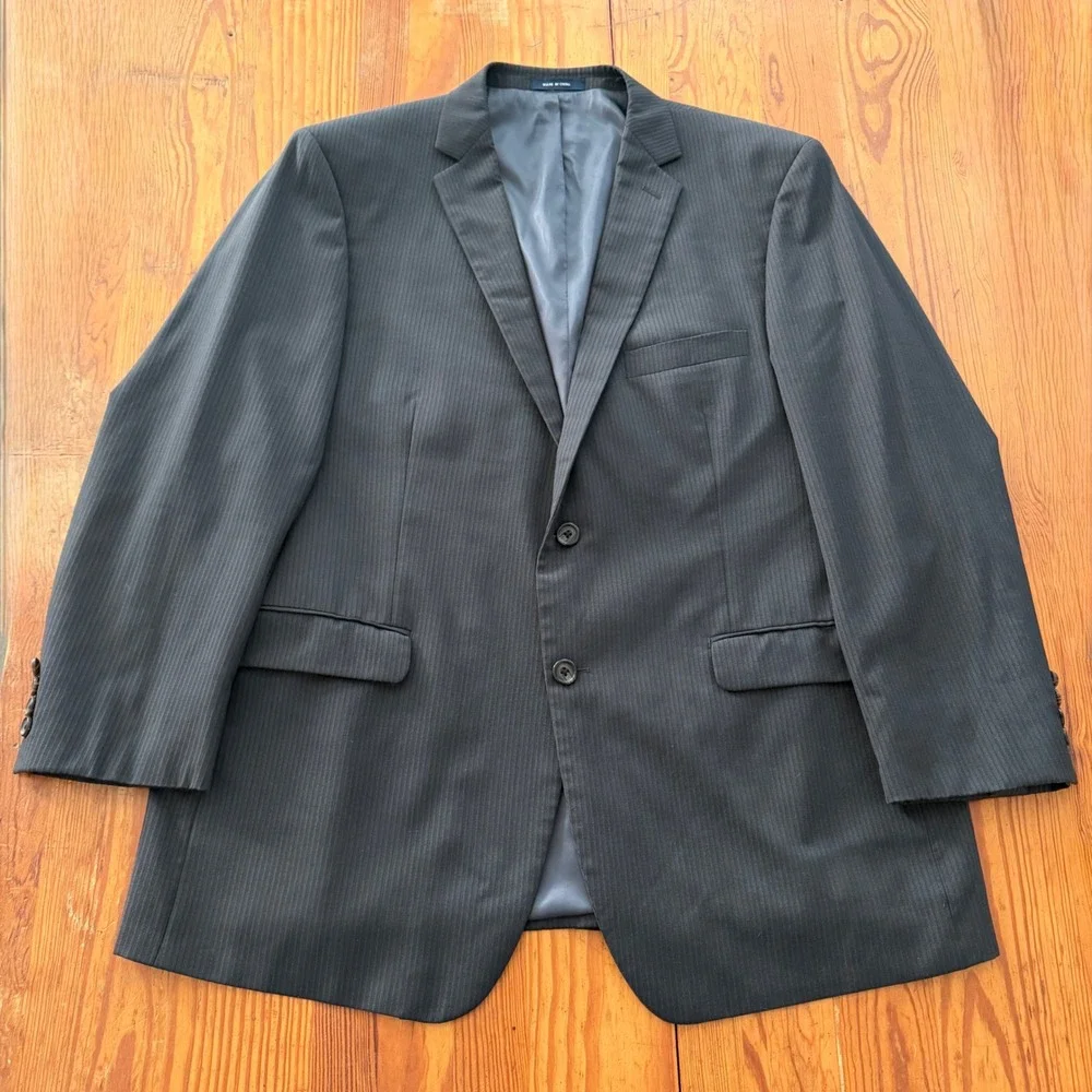 Ralph Ralph Lauren Mens 46R Wool‎ Pinstripe Blazer Jacket Black Dillard's Gray